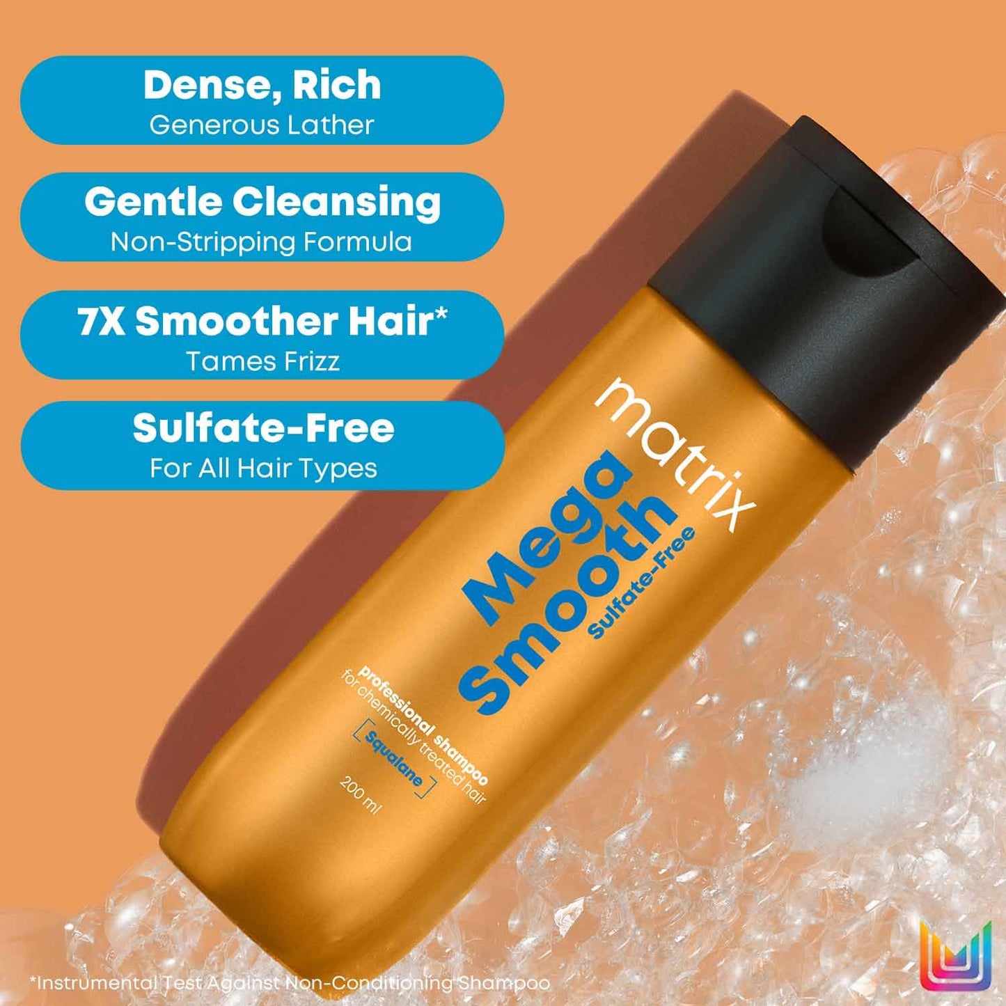 Matrix Mega Smooth Sulfate-free Shampoo with Squalene and Bonding Blend for Gentle Cleansing and Bond Repair| Smoothens Hair 200ml