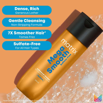 Matrix Mega Smooth Sulfate-free Shampoo with Squalene and Bonding Blend for Gentle Cleansing and Bond Repair| Smoothens Hair 200ml