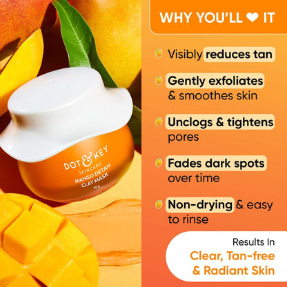 Dot & Key Mango Detan Tan Removal Clay Mask, Clay Mask for Face with Glycolic & Lactic 70gm
