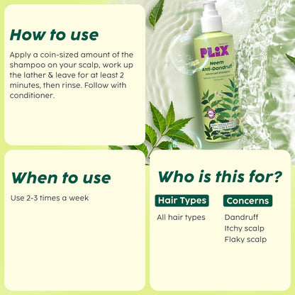 Plix Neem Anti-Dandruff Advanced Shampoo | Piractone Olamine & Pentavitin Paraben & Sulphate Free 200ml