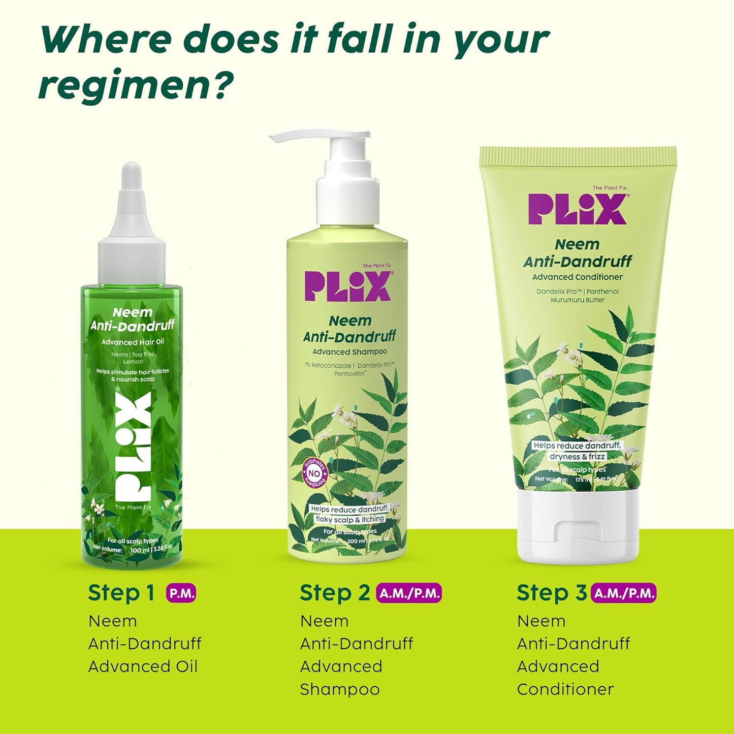 PLIX - THE PLANT FIX Neem Anti-Dandruff Advanced Hair Oil | Reduces Dandruff, Soothes Itchy Scalp, Calms Inflammation, Non-Greasy & Lightweight, 100ml, Pack of 3