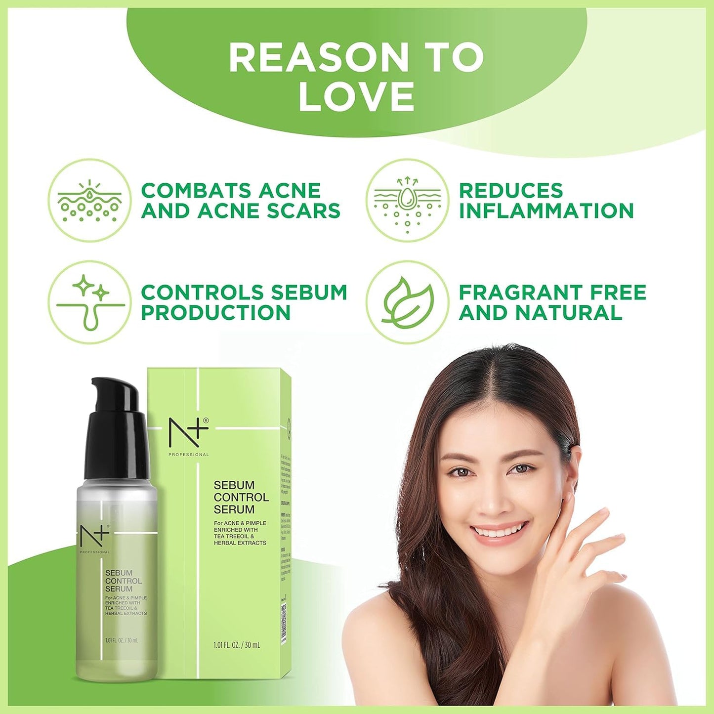 N Plus Professional Sebum Control Face Serum - For Acne And Pimple - Paraben Free - 30ml
