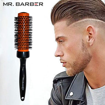 Mr. Barber Professional Round Thermal Hair Brush with Boar Bristles, Ceramic & Ionic Technology, Anti-Static for Blow Drying, Curling, and Straightening MB-43