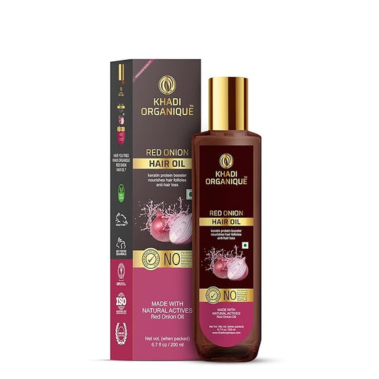 Khadi Organique Red Onion Hair Oil for Hair Fall Control & Hair Growth with Black Seed Oil | All-Natural, 100% Ayurvedic & Cold-Pressed Hair Oil for Stronger & Shiny Hair - 200ml