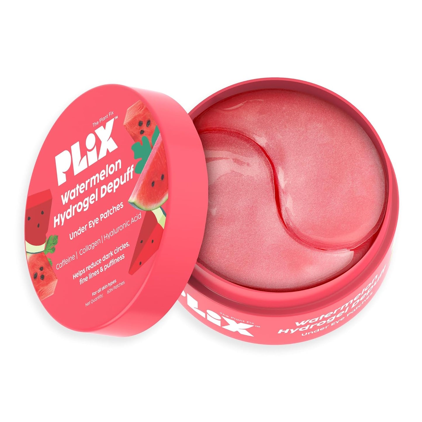 Plix Watermelon Hydrogel Under Eye Patches for Dark Circles & Puffiness Reduction | Caffeine & Hyaluronic Acid | Eye Patches | Instantly Hydrates & Cools | 60 Patches