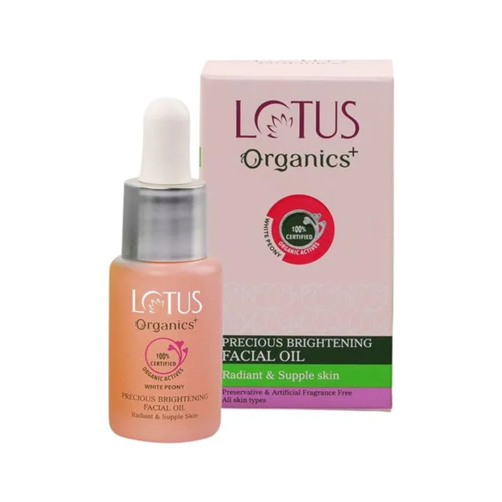 Lotus Organics+ Precious Brightening Facial Oil - White Peony, For Radiant & Supple Skin, 15 ml