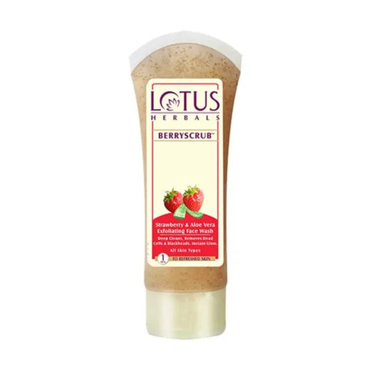 Lotus Herbals Berryscrub Strawberry & Aloe Vera Exfoliating Face Wash, 120 g