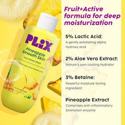 Plix Pineapple 5% Lactic Acid Exfoliating Body Wash, Paraben-Free Shower Gel, For Dry, Rough & Strawberry Skin, 236 Ml