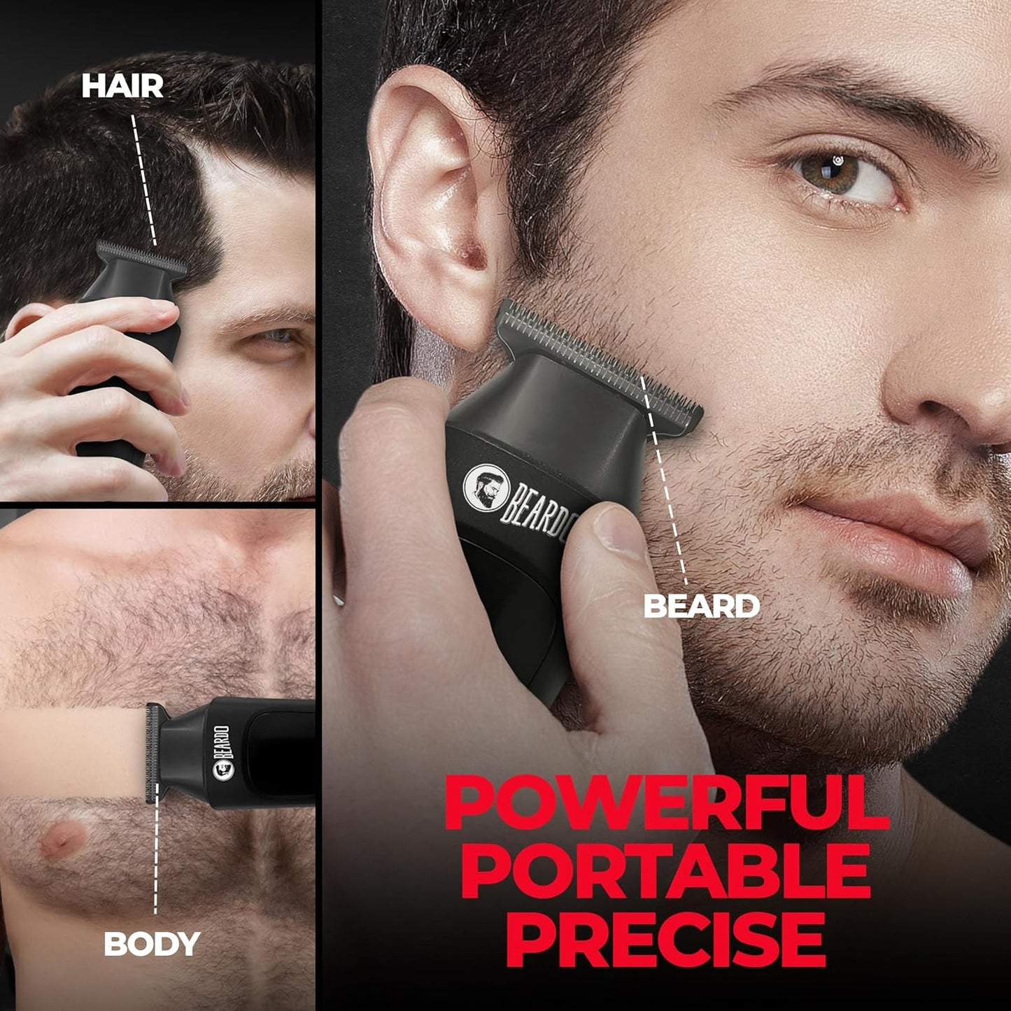 Beardo Apex Go Trimmer for Men - 80-Min Run Time - Powerful 5500 RPM motor - Compact Travel-Friendly Design - Self-Sharpening Blades, 3 Comb Attachments, Type-C Charging, Digital Display
