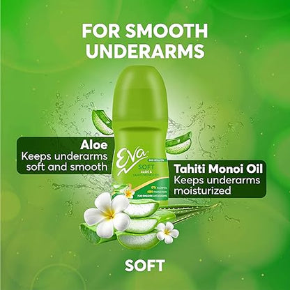 Eva Soft Underarm Roll on Deodorant | With Tahiti Monoi Oil and Aloe Extracts | Alcohol and Aluminium Free | 48H Protection from Odour