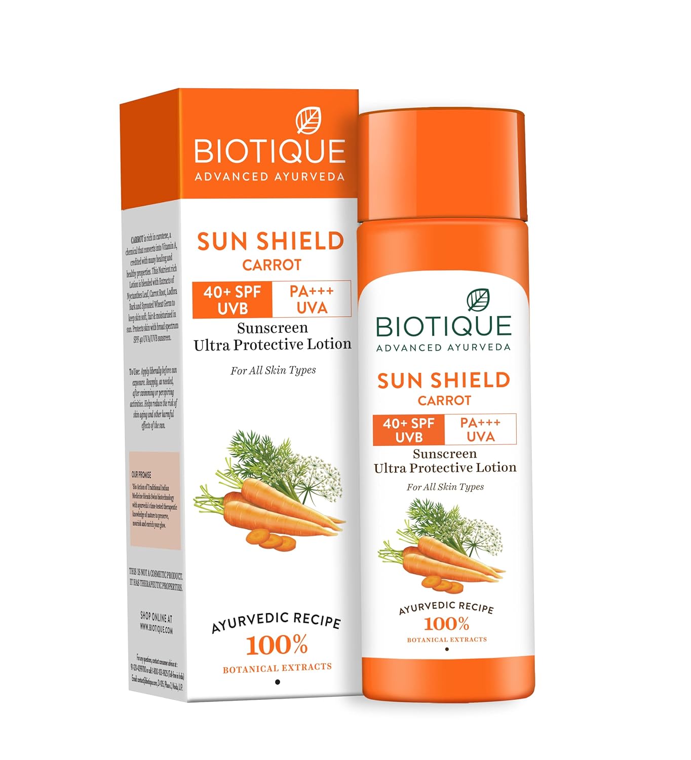 Biotique Bio Carrot Face And Body Sun Lotion All Skin Type SPF 40 Uva/Uvb