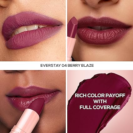 RENEE Everstay Matte Lipstick - Berry Blaze, Long Stay, Hydrating & Non-Drying, Smudge & Transfer Proof, Lightweight, Intense Pigment