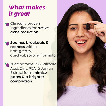 Plix Jamun Active Acne Range With Cleanser, 2% Salicylic Acid Serum, Smoothie Moisturizer, & Toner l Reduces Active Acne