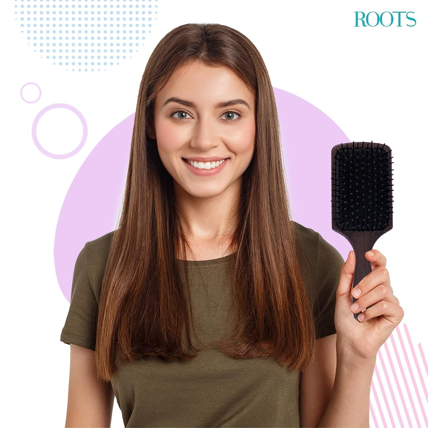ROOTS Truglam Paddle Hair Brush | Soft Tip Flexible Bristles | Prevent Scalp Scraping & Cuticle Damage |Length - 9.7 Inch, Model No - WDRP03