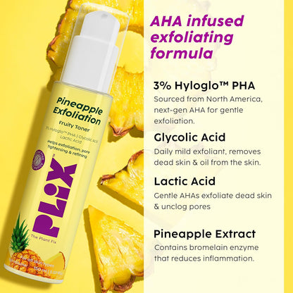 PLIX - THE PLANT FIX Pineapple PHA 3% Alcohol Free Face Toner (150ml) | Pore Tightening & Mild Exfoliation for Oily, Acne Prone, Sensitive & Normal Skin | Hydrating Face Toner