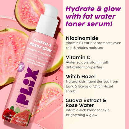 Plix Guava & Roses Regime for Bright Skin & Balanced Skin pH|Hydrating Cleanser|2-in-1 Toner Serum|Smoothie Moisturizer|Invisible Sunscreen Gel With SPF 50+ PA +++