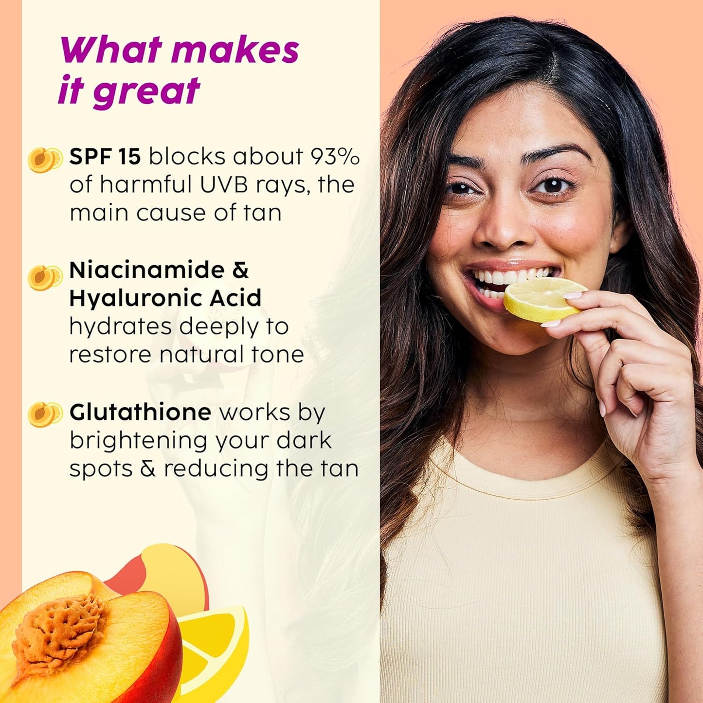 PLIX THE PLANT FIX Peaches & Lemon Detan Body Lotion with 5% Niacinamide | 150ml | Reduce Tan, Brighten & Hydrate Skin 150ml