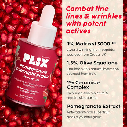 PLIX - THE PLANT FIX Pomegranate Overnight Repair Dewy Serum (30ml) for Ageless Younger Skin | Reduce Fine Lines & Wrinkles | Collagen Boosting, Hydrating Serum