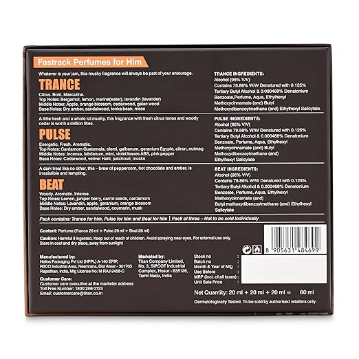 Fastrack Adults Trance For Him 20Ml - Pulse For Him 20Ml And Beat For Him 20Ml Perfume - Eau De Parfum Spray- Travel And Gift Set