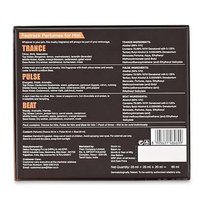 Fastrack Adults Trance For Him 20Ml - Pulse For Him 20Ml And Beat For Him 20Ml Perfume - Eau De Parfum Spray- Travel And Gift Set