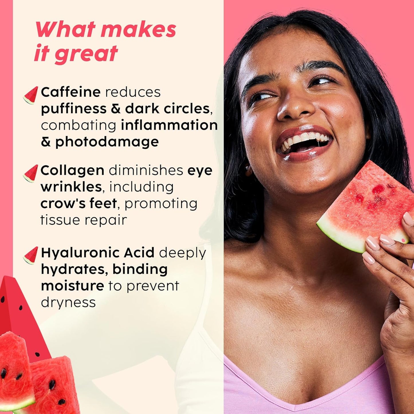 Plix Watermelon Hydrogel Under Eye Patches for Dark Circles & Puffiness Reduction | Caffeine & Hyaluronic Acid | Eye Patches | Instantly Hydrates & Cools | 60 Patches