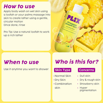 Plix Pineapple 5% Lactic Acid Exfoliating Body Wash, Paraben-Free Shower Gel, For Dry, Rough & Strawberry Skin, 236 Ml