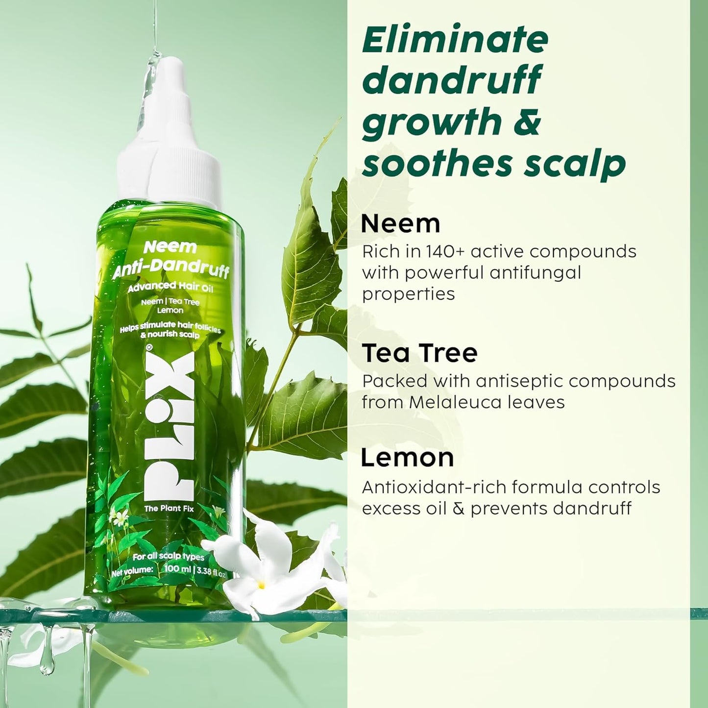 PLIX - THE PLANT FIX Neem Anti-Dandruff Advanced Hair Oil | Reduces Dandruff, Soothes Itchy Scalp, Calms Inflammation, Non-Greasy & Lightweight, 100ml, Pack of 3