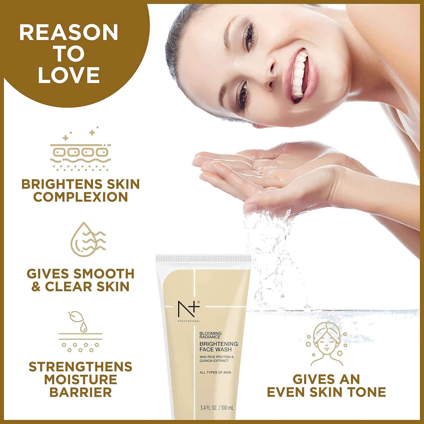 N Plus Professional Blooming Radiance Brightening Face wash, Enriched with Rice Protein & Quinoa Extract