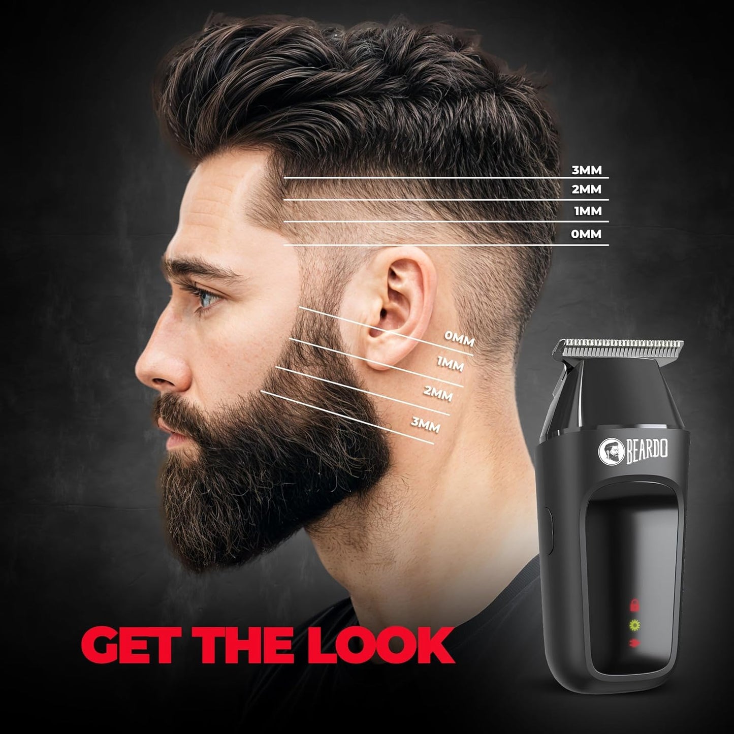 Beardo Apex Go Trimmer for Men - 80-Min Run Time - Powerful 5500 RPM motor - Compact Travel-Friendly Design - Self-Sharpening Blades, 3 Comb Attachments, Type-C Charging, Digital Display