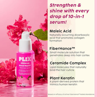 PLIX - THE PLANT FIX Hibiscus Bond Repair 10-in-1 Hair Serum | FiberHance™ | Repairs Damage Hair | Strengthens Keratin Structure | Provides 3X strengthening | 50ml