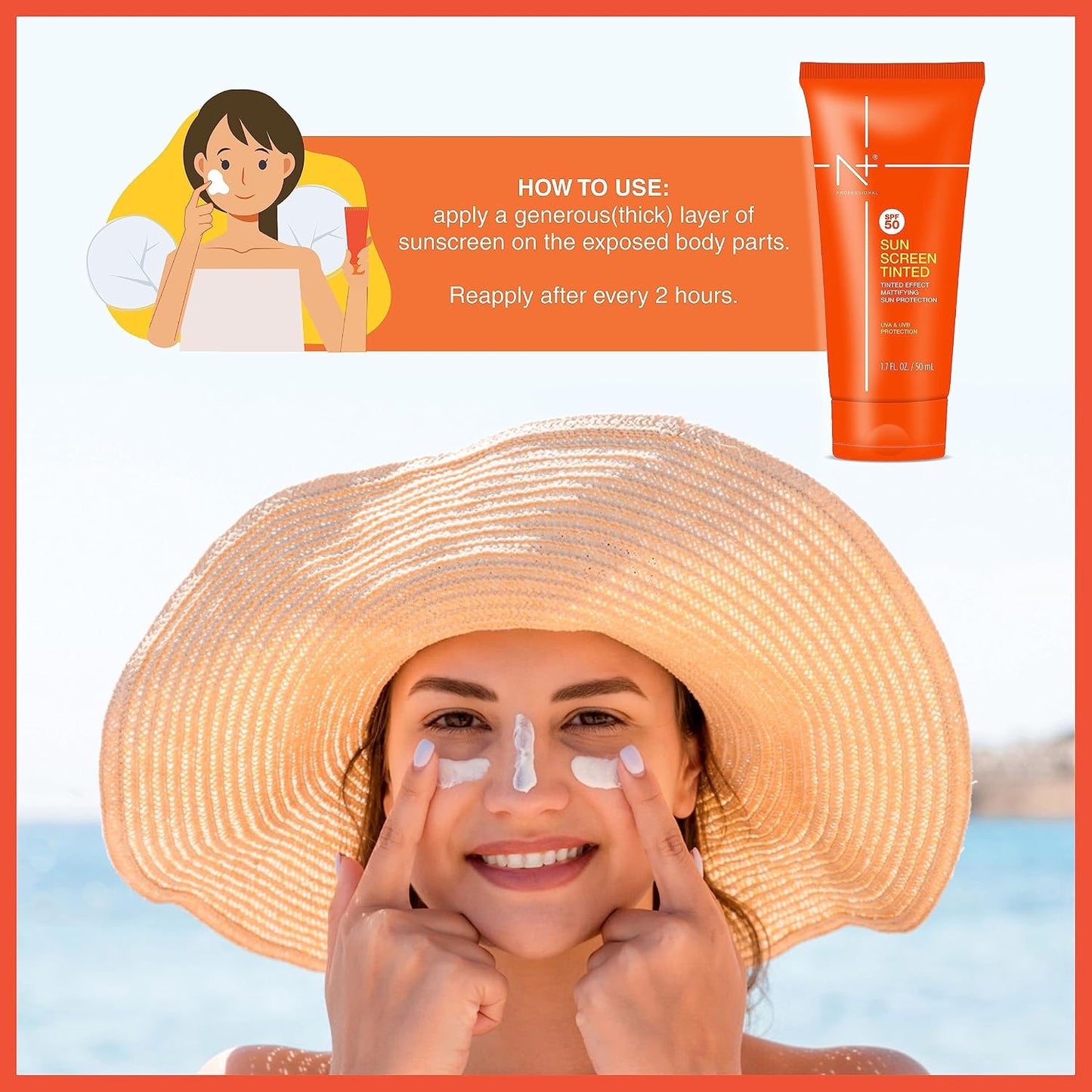 N Plus Professional Sun Screen Tinted SPF 50 with Tinted Effect, Mattifying Sun Protection, UVA & UVB Protection | Pack of 2