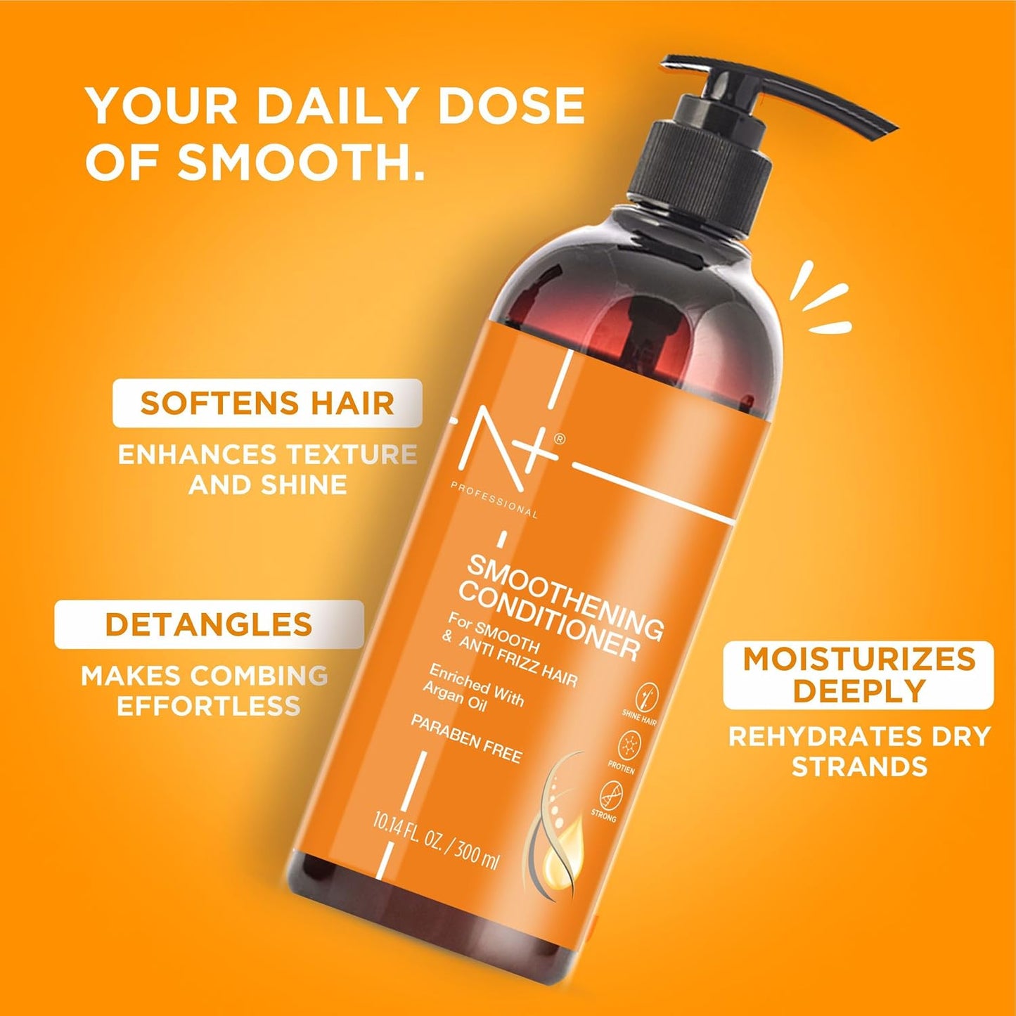 N PLUS Professional Smoothening Conditioner, For Smooth & Anti Frizz Hair, Enriched with Argan Oil, Paraben Free