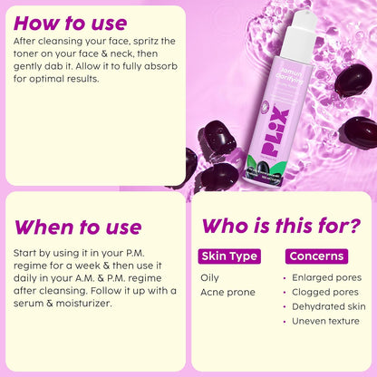 Plix Jamun Active Acne Range With Cleanser, 2% Salicylic Acid Serum, Smoothie Moisturizer, & Toner l Reduces Active Acne