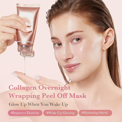 Medicube Collagen Overnight Wrapping Peel Off Facial Mask Pack - Elasticity & Hydration Care, Reduces Sagging & Dullness - Hydrolyzed Collagen For Glowing Skin - Korean Skin Care 75ml