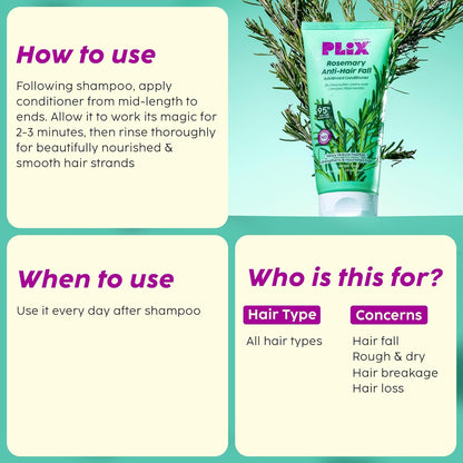 Plix PLIX Rosemary Advanced Anti Hair Fall Conditioner For Reducing Hair Loss, Breakage, All Hair Types Sulphate & Parabeen Free, 175 Ml