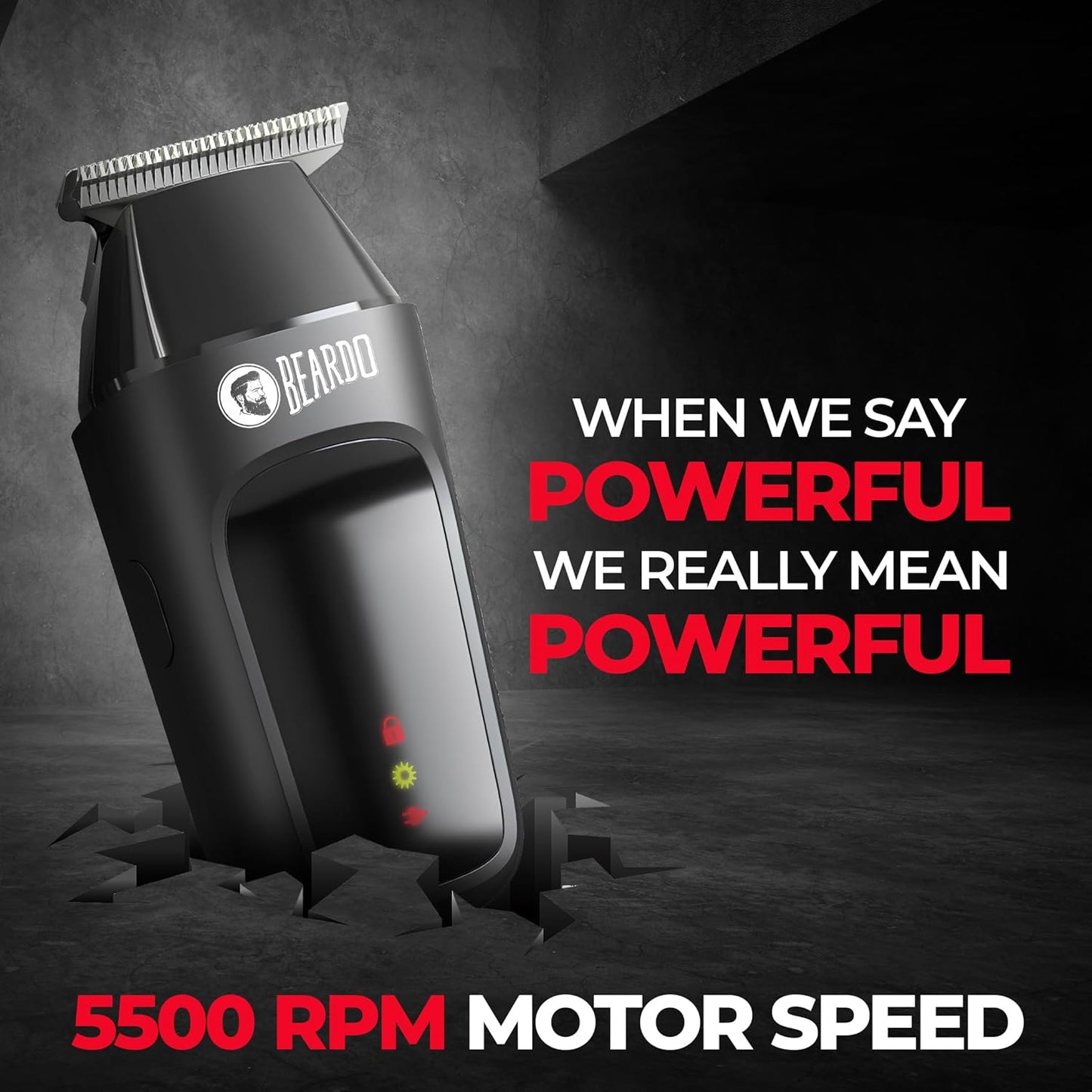 Beardo Apex Go Trimmer for Men - 80-Min Run Time - Powerful 5500 RPM motor - Compact Travel-Friendly Design - Self-Sharpening Blades, 3 Comb Attachments, Type-C Charging, Digital Display
