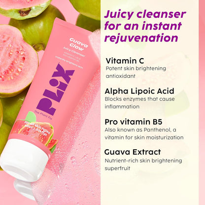 Plix Guava & Roses Regime for Bright Skin & Balanced Skin pH|Hydrating Cleanser|2-in-1 Toner Serum|Smoothie Moisturizer|Invisible Sunscreen Gel With SPF 50+ PA +++