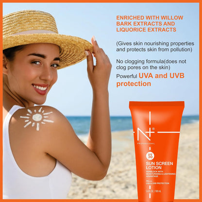 N Plus Professional Sun Screen Lotion SPF 30, UVA & UVB Protection, Sunblock with Moisturising 100 mL