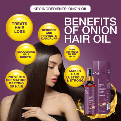 N+ Professional Onion Hair Oil | Enriched with Onion Extract | Reduces Hair Fall, Controls Dandruff & Strengthens Hair | Nourishing & Scalp-Revitalizing