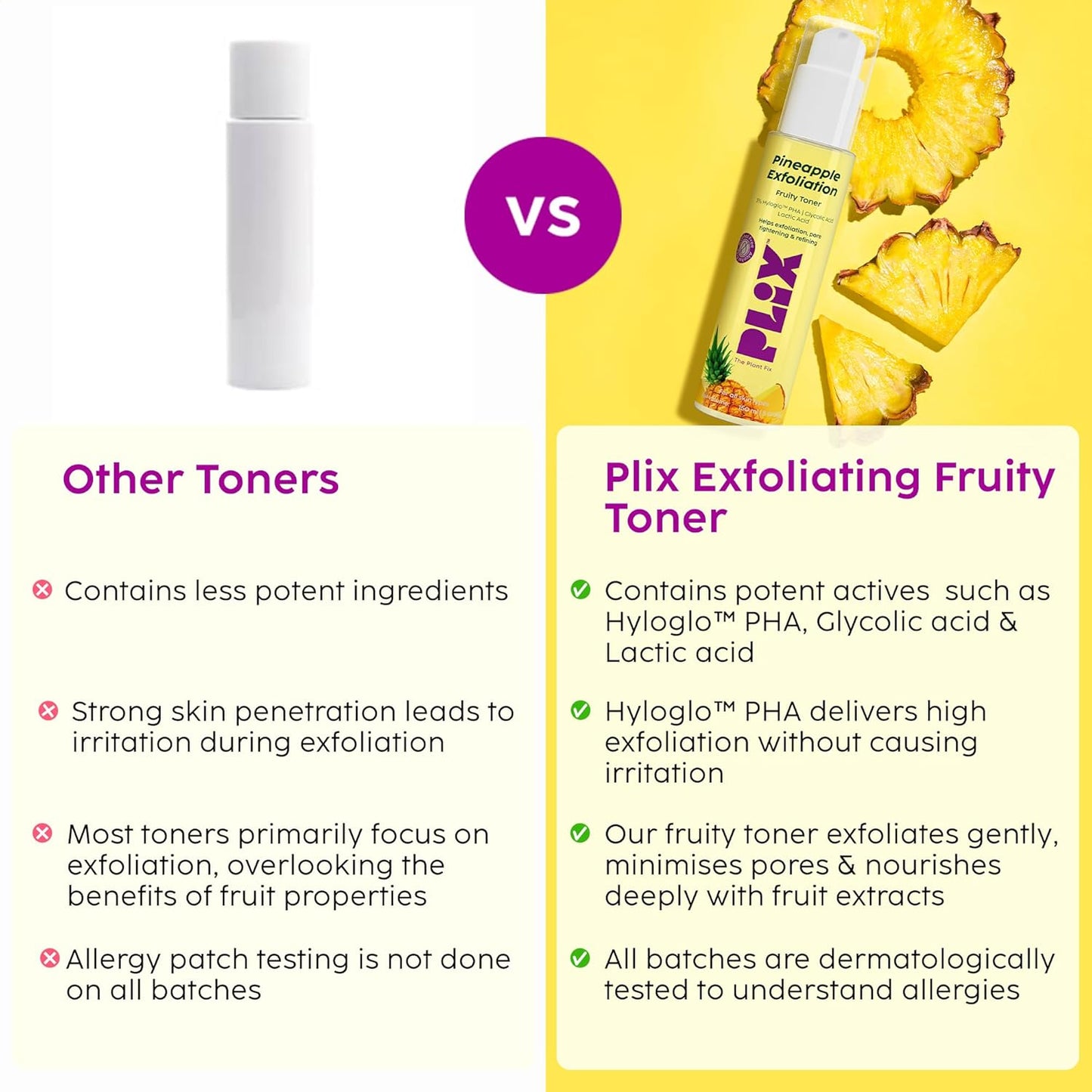 PLIX - THE PLANT FIX Pineapple PHA 3% Alcohol Free Face Toner (150ml) | Pore Tightening & Mild Exfoliation for Oily, Acne Prone, Sensitive & Normal Skin | Hydrating Face Toner