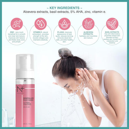 N Plus Professional Mineralise Facewash, For Tanning, Spot Removal & Brightening, with 5% AHA