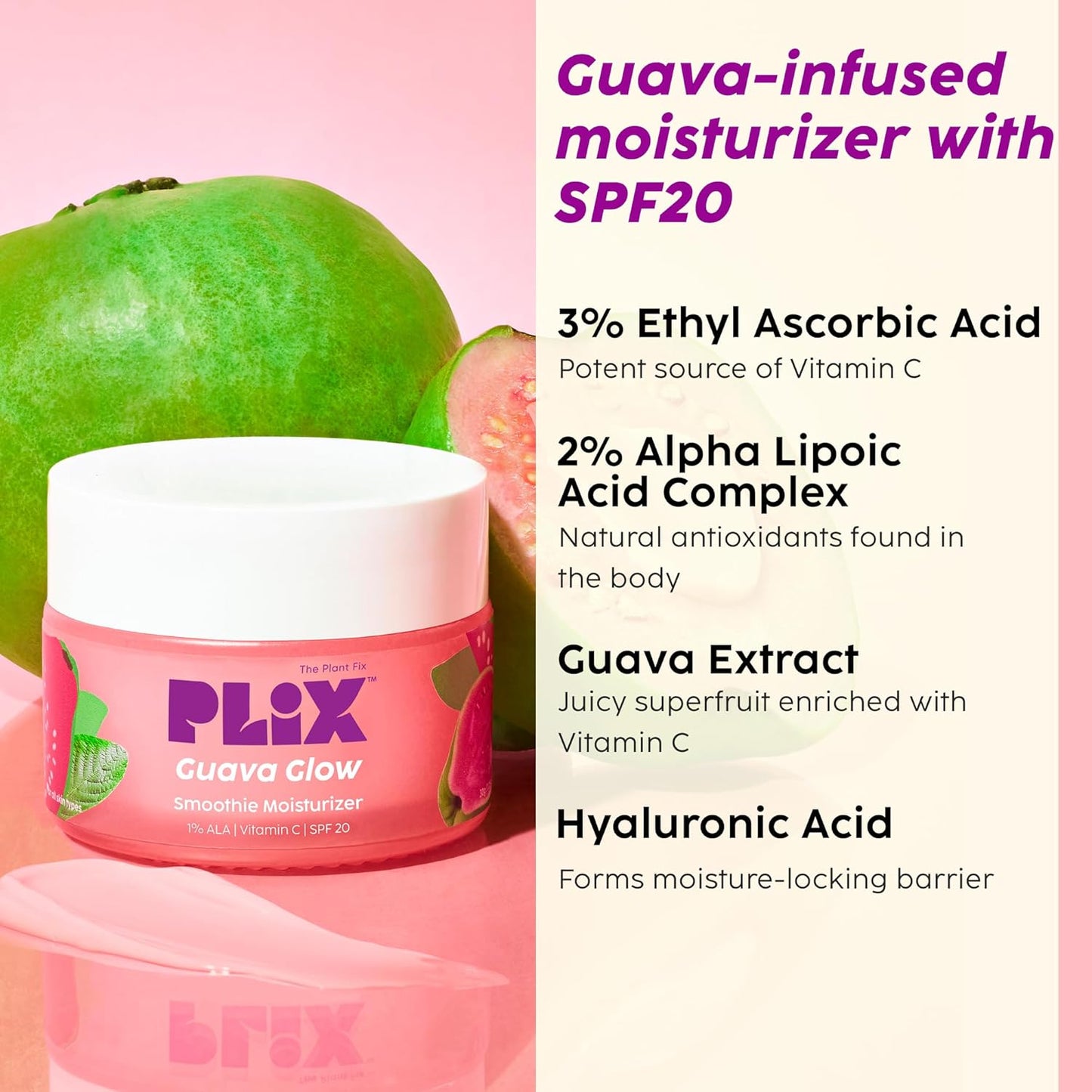 Plix Guava & Roses Regime for Bright Skin & Balanced Skin pH|Hydrating Cleanser|2-in-1 Toner Serum|Smoothie Moisturizer|Invisible Sunscreen Gel With SPF 50+ PA +++