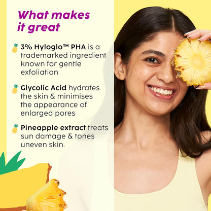 PLIX - THE PLANT FIX Pineapple PHA 3% Alcohol Free Face Toner (150ml) | Pore Tightening & Mild Exfoliation for Oily, Acne Prone, Sensitive & Normal Skin | Hydrating Face Toner