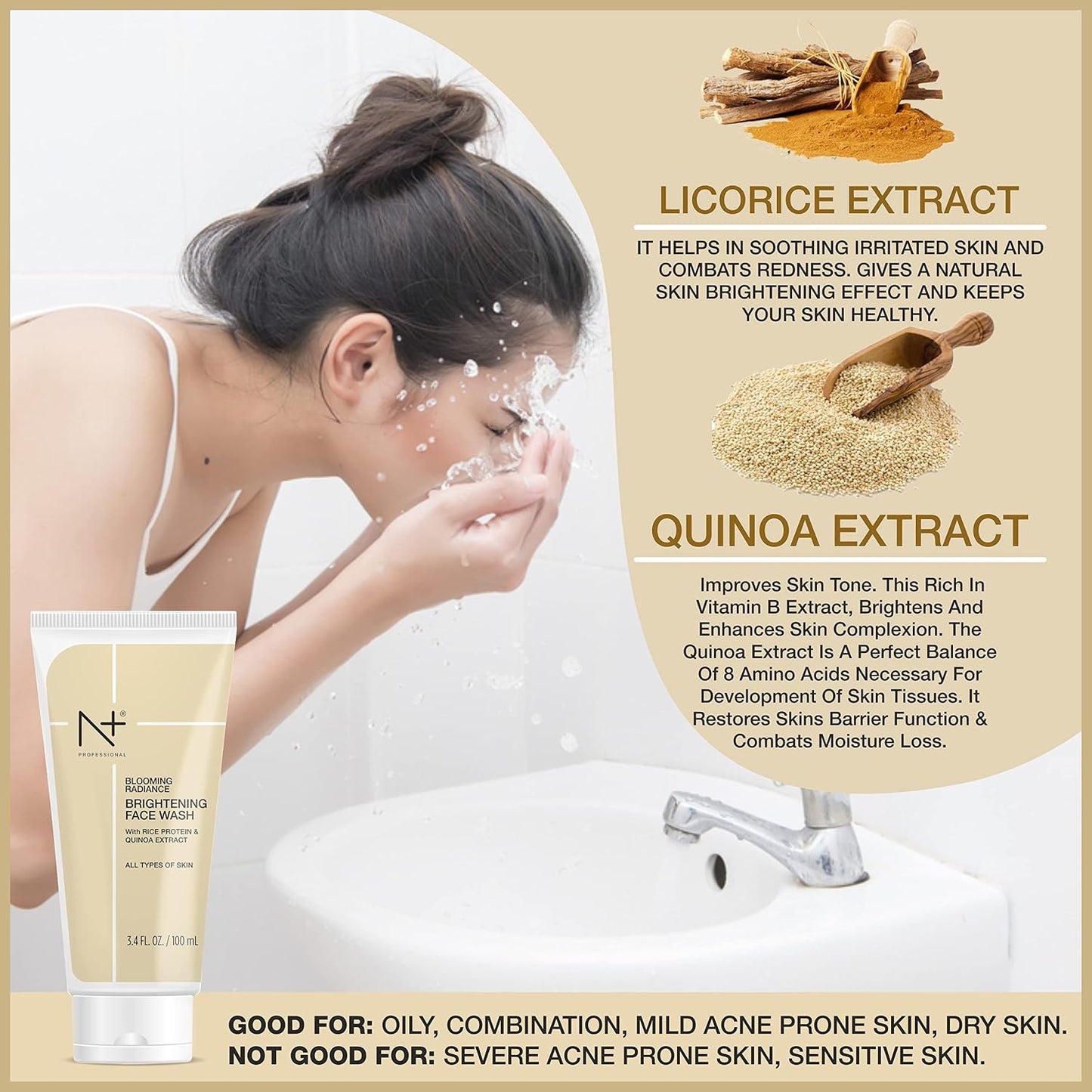 N Plus Professional Blooming Radiance Brightening Face wash, Enriched with Rice Protein & Quinoa Extract