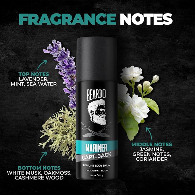 Beardo Mariner Capt Jack Perfume Body Spray, 120ml | Long Lasting No Gas Deo For Men 150ml