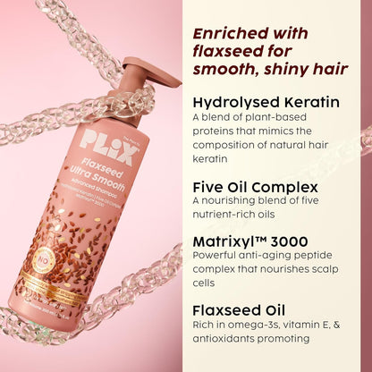 PLIX - THE PLANT FIX Flaxseed Ultrasmooth Advanced Shampoo | Plant Keratin PF & Flaxseed Oil | For Smooth & Shiny Hair | Paraben & Sulphate Free 200ml