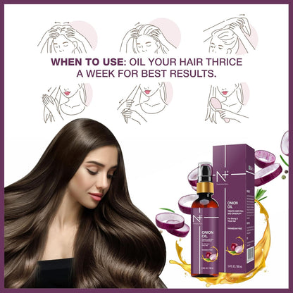 N+ Professional Onion Hair Oil | Enriched with Onion Extract | Reduces Hair Fall, Controls Dandruff & Strengthens Hair | Nourishing & Scalp-Revitalizing