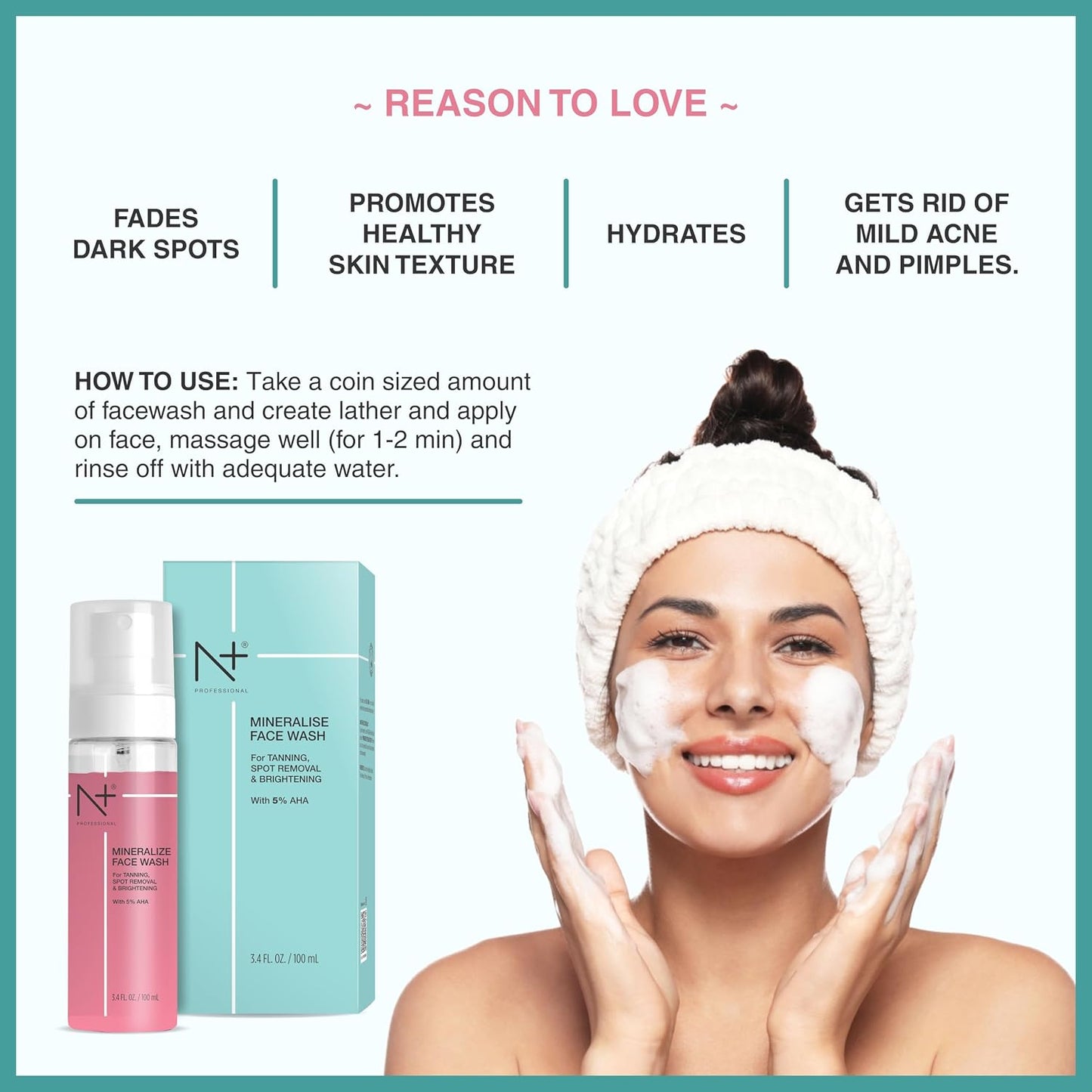 N Plus Professional Mineralise Facewash, For Tanning, Spot Removal & Brightening, with 5% AHA