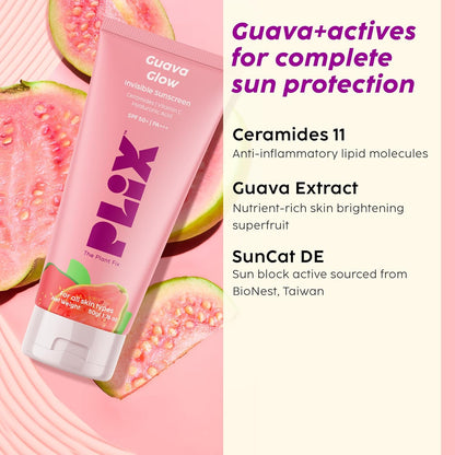 Plix Guava & Roses Regime for Bright Skin & Balanced Skin pH|Hydrating Cleanser|2-in-1 Toner Serum|Smoothie Moisturizer|Invisible Sunscreen Gel With SPF 50+ PA +++