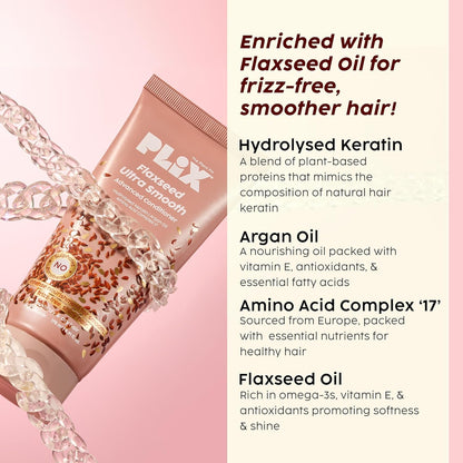 PLIX - THE PLANT FIX Flaxseed Ultrasmooth Advanced Conditioner | Plant Keratin PF & Flaxseed Oil | Smooth & Manageable Hair | Controls Frizz | Paraben & Sulphate Free 175ml